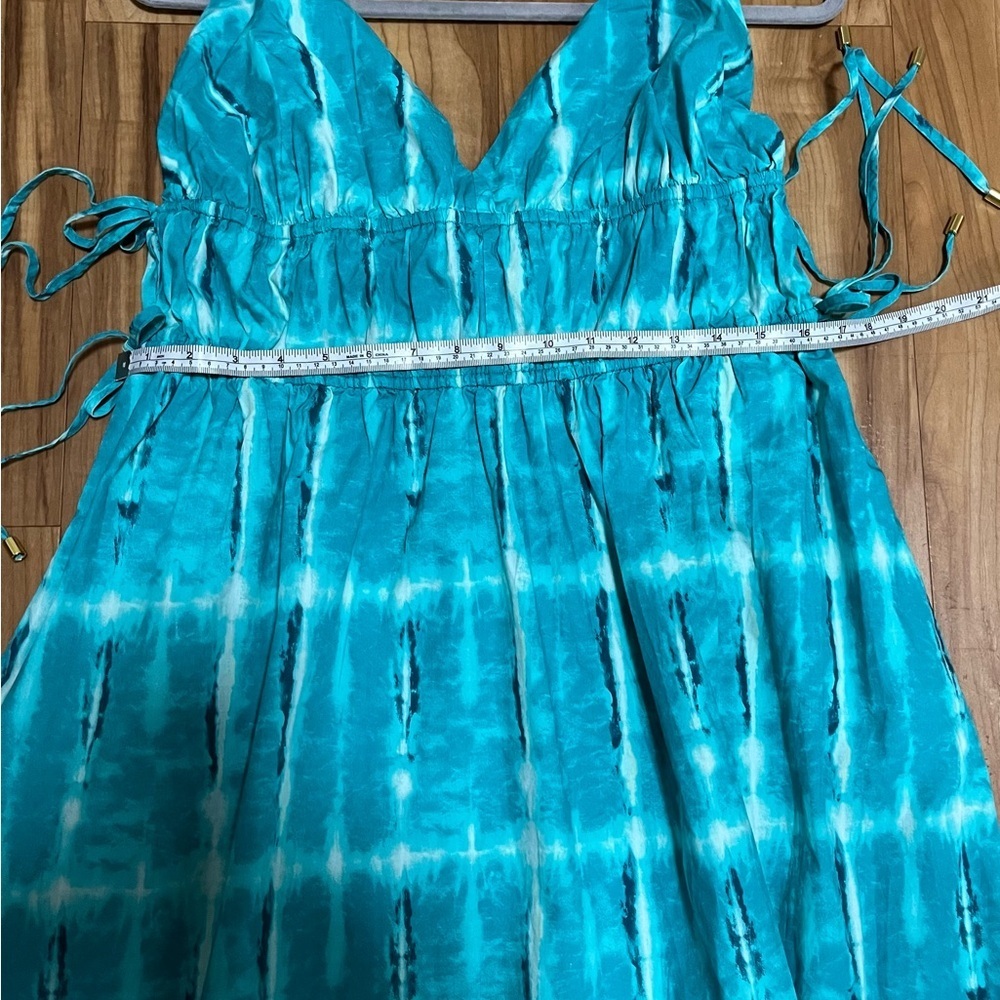 INC International Concepts Teal Tie Dye Maxi Dress L Boho Resort 100% Cotton - Picture 11 of 12